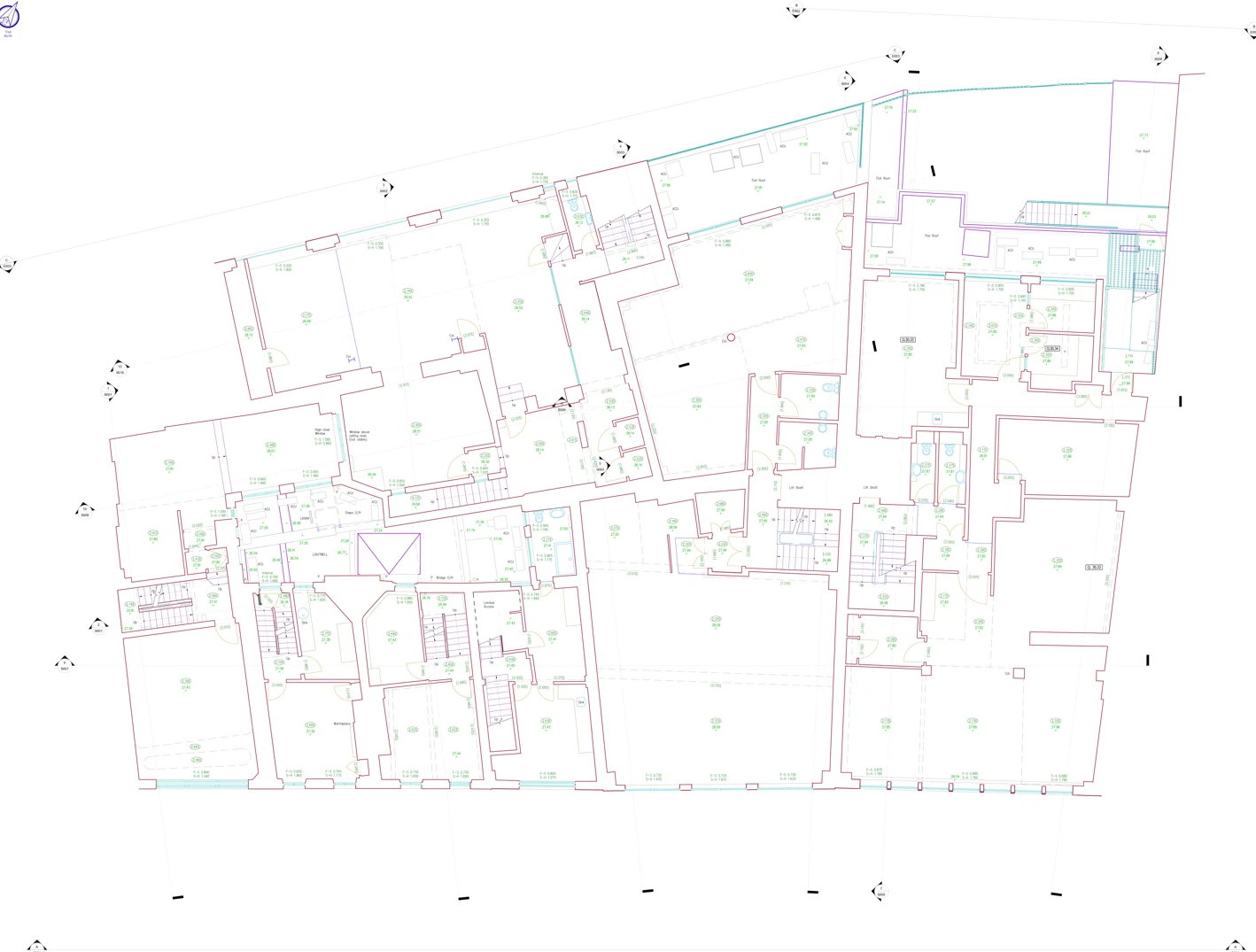 Measured survey CAD floor plan showing the first floor building layout with rooms, walls, doors and stairs.